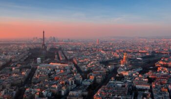 Paris skyline at sunset